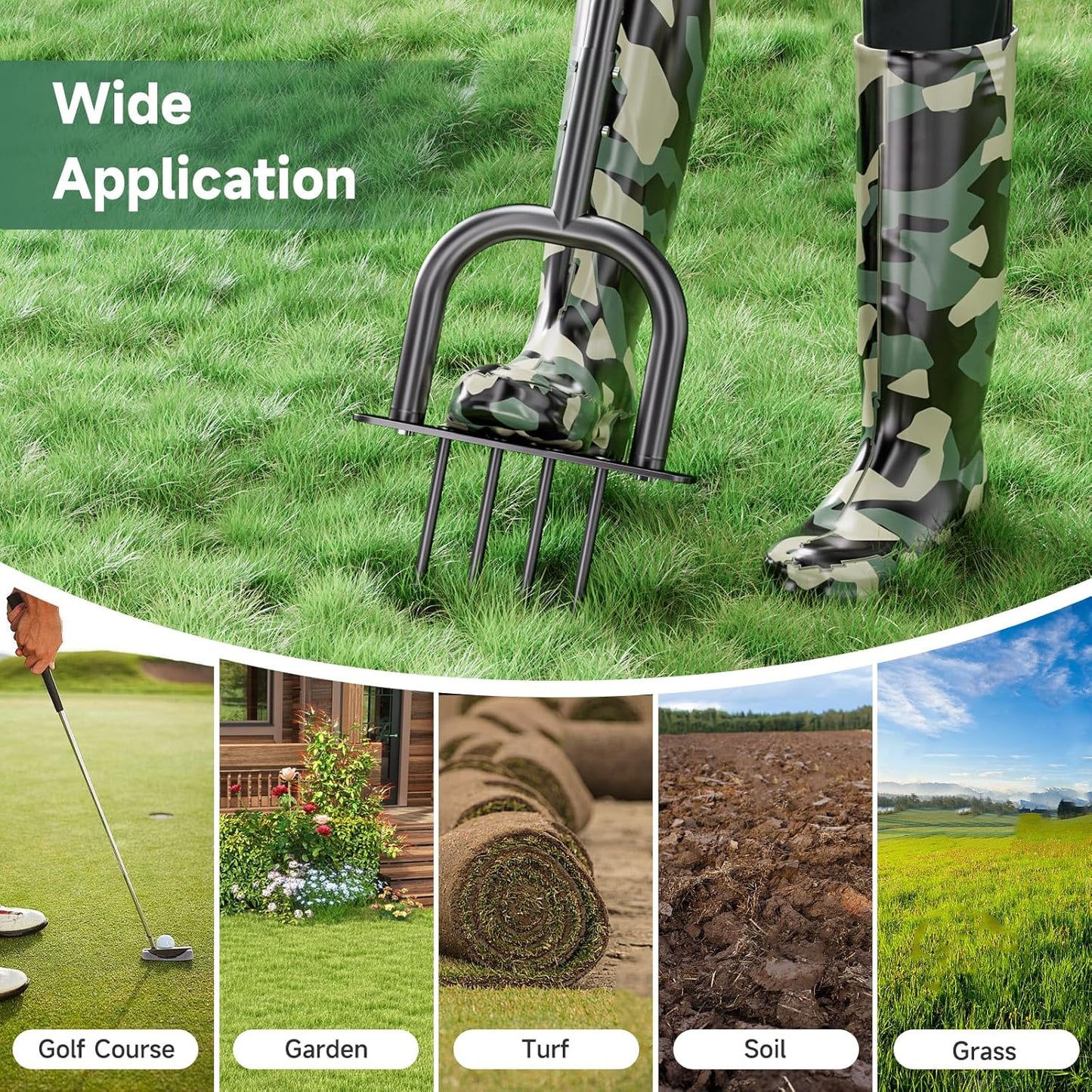 Lawn Aerator, Core Aerator Lawn Tool & Lawn Spike Aerator, Hand Aerator Lawn Tool, Grass Aerator with Adjustable T-Handle, Garden Tool Solve Soil Compaction for Garden Grass and Yard