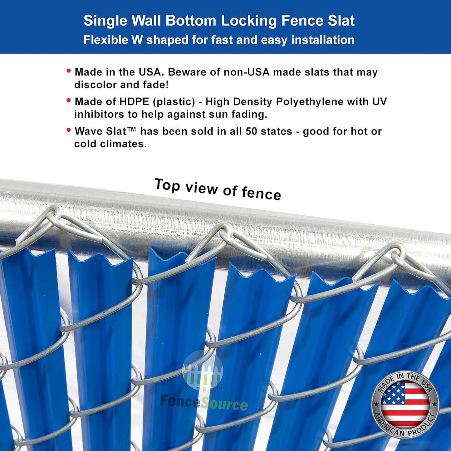 Wave Slat (9 Colors) Single Wall Bottom Locking Privacy Slat for 4', 5', 6', 7' and 8' Chain Link Fence (5 ft, Royal Blue)