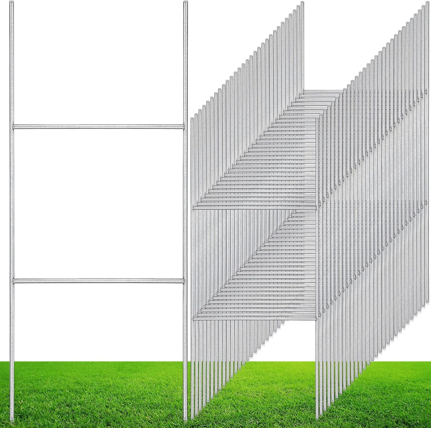 100 Pcs H Stakes for Yard Signs 16.5'' x 7'' Heavy Duty Metal H Frame Wire Stakes Weatherproof Metal Holder for 4mm 5mm Corrugated Signs Guidepost Yard Halloween Decoration