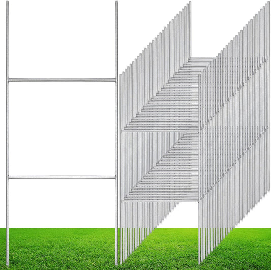 100 Pcs H Stakes for Yard Signs 16.5'' x 7'' Heavy Duty Metal H Frame Wire Stakes Weatherproof Metal Holder for 4mm 5mm Corrugated Signs Guidepost Yard Halloween Decoration