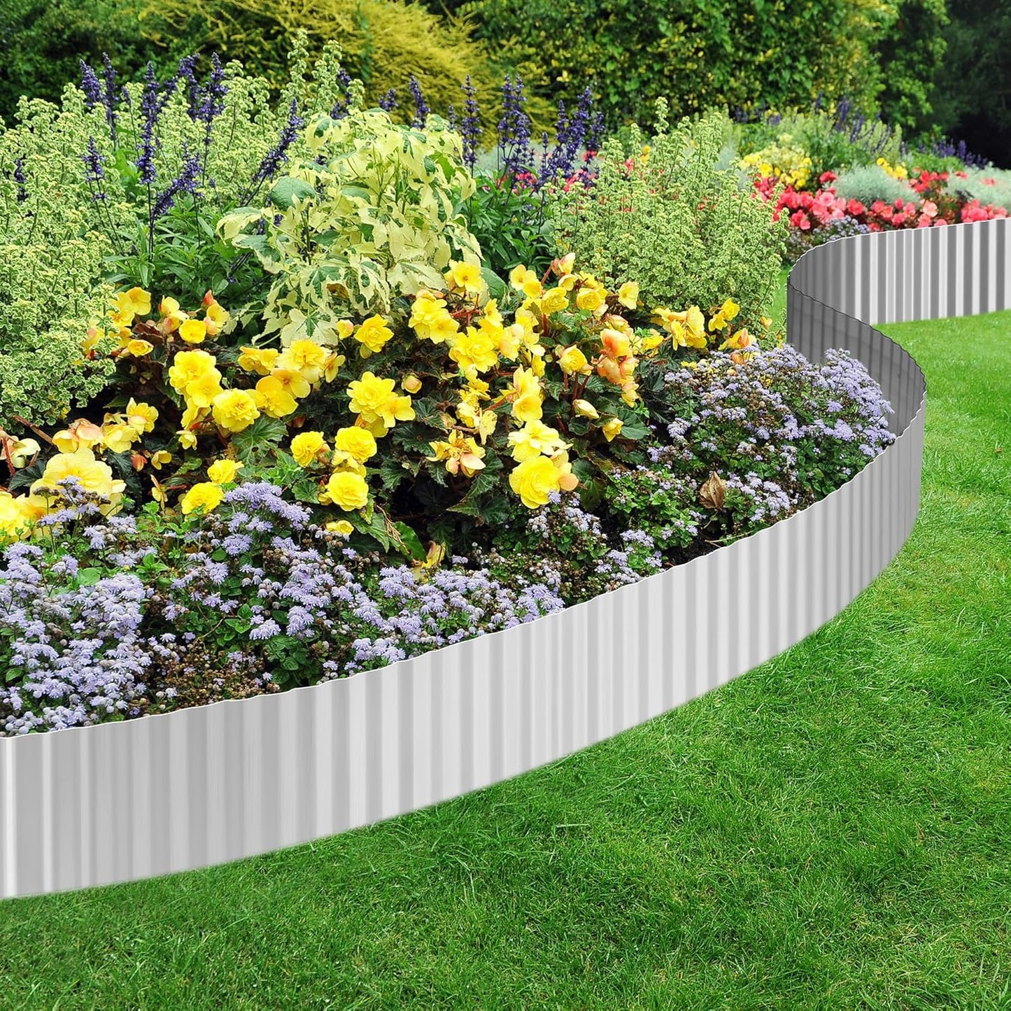 Corrugated Metal Garden Edging, 6"×20Ft Durable Metal Landscape Edging, Modern Corrugated Design for DIY Flower Beds and Landscaping Borders(Silver)