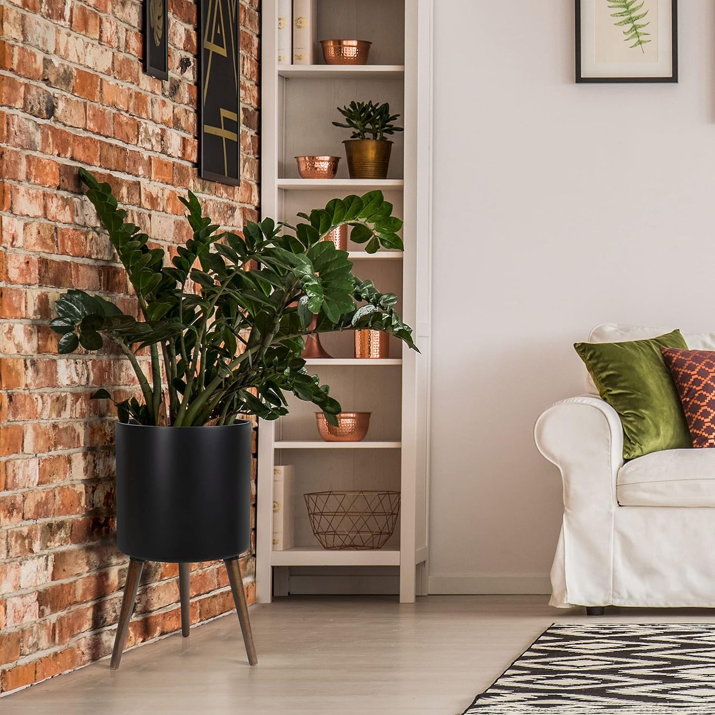 D'vine Dev 14 Inch Planter Pot with Stand, Mid-Century Tall Plant Pot with Legs for Indoor Plants, X-Large, Black, 88-O-D-2