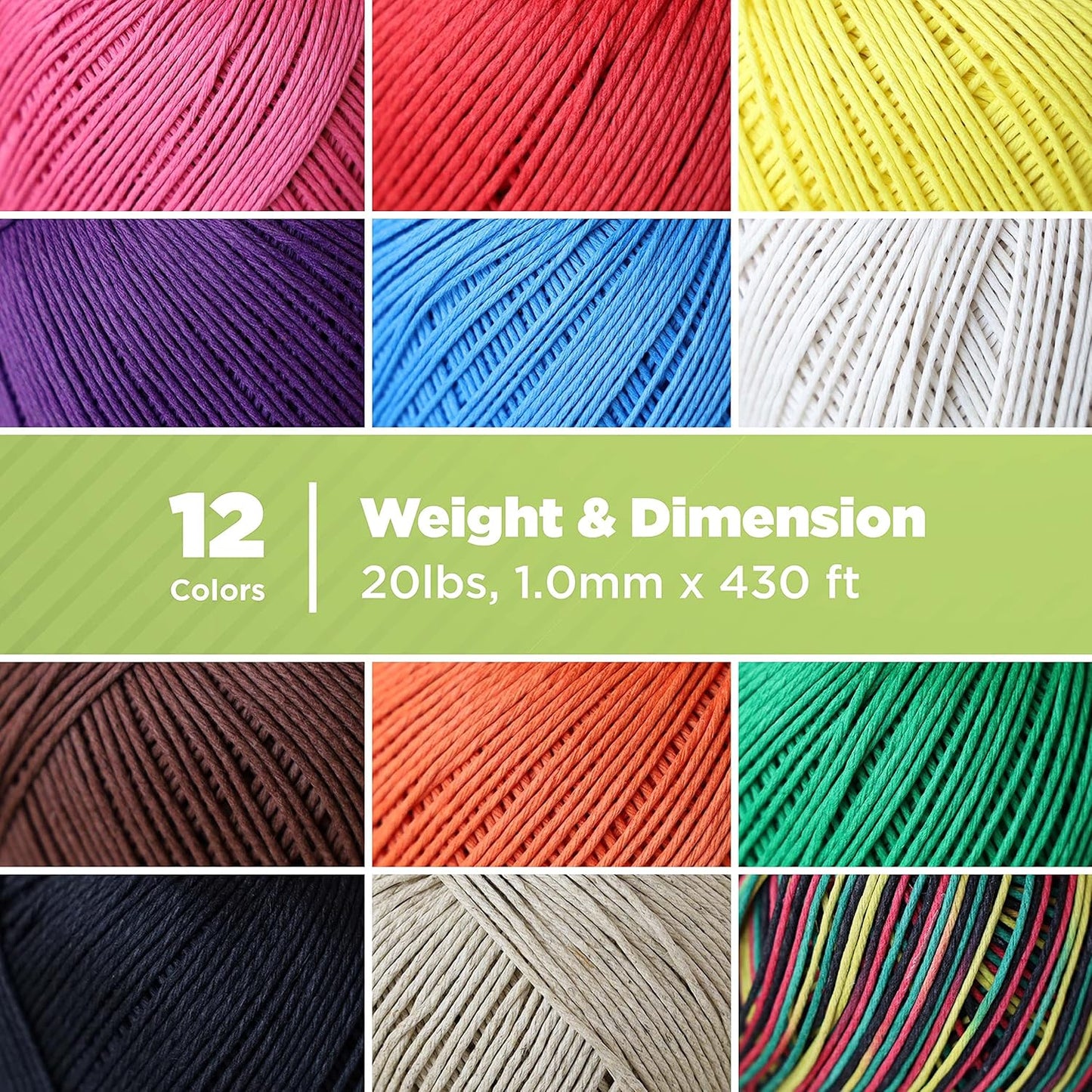 Hemp Twine for Gardening - Twine for Crafts - Organic Natural Hemp String for Jewelry Making - Strong Durable Cord for Decoration, Macrame + Cooking - 1MM, 100G/430 Ft. - 20 lb. Test Strength - Brown