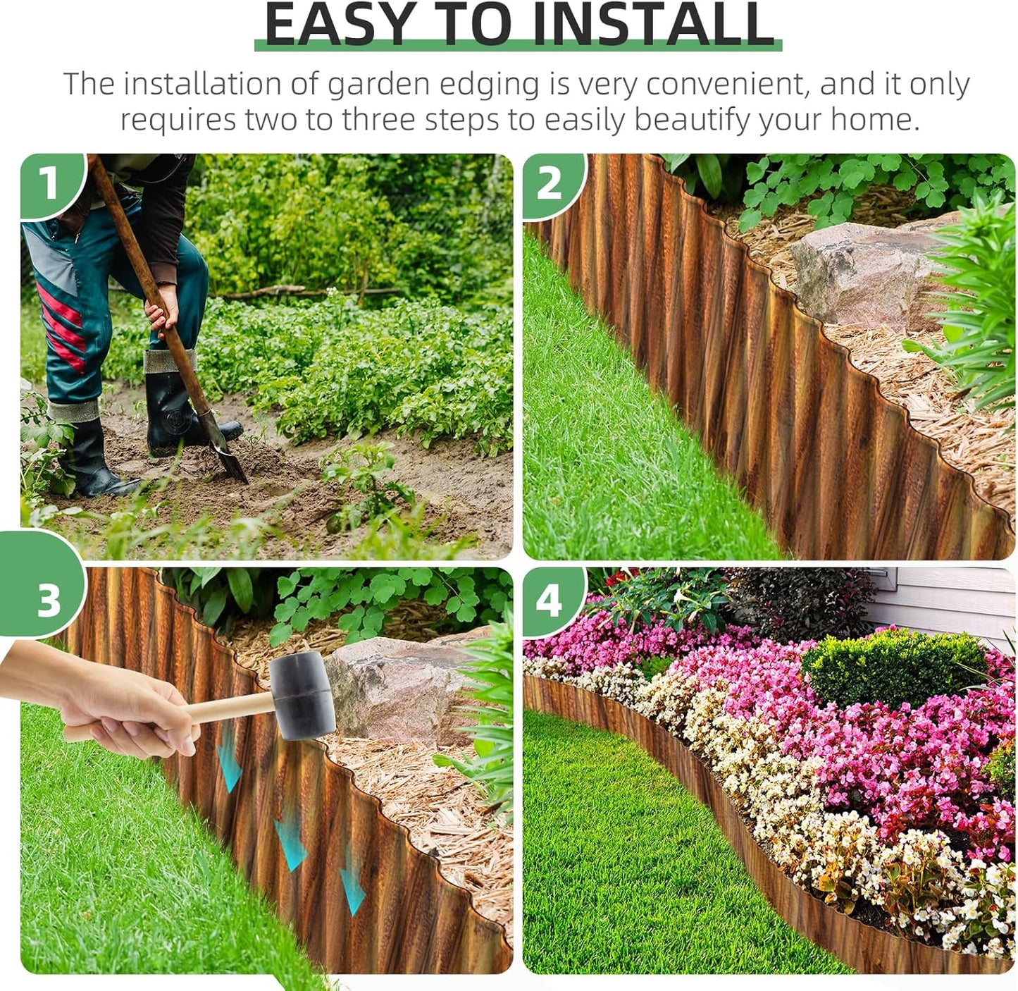 Corrugated Metal Garden Edging, 5''×25Ft Steel Landscape Edging Border, Flower Bed Edging Borders, Metal Lawn Edging for Landscaping, Garden, Pathway, Lawn, Flower Bed, Garden Fence (Rusty)