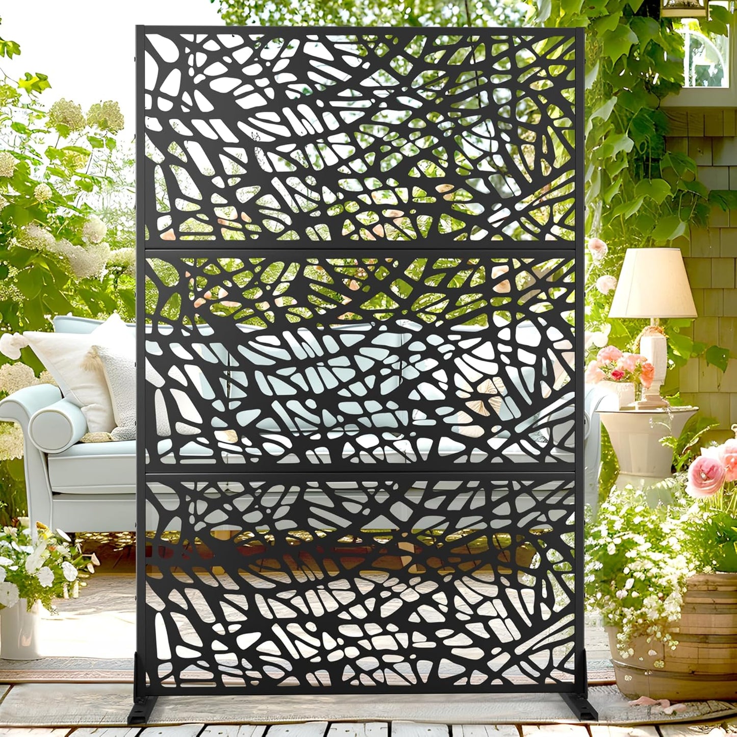 72" H×47" W Metal Privacy Screen Outdoor Privacy Screen Freestanding, Outdoor Privacy Screens and Panels for Patio Lawn Deck, Outdoor Privacy Panels Decorative Privacy Fence(Consists of 3 Panels)