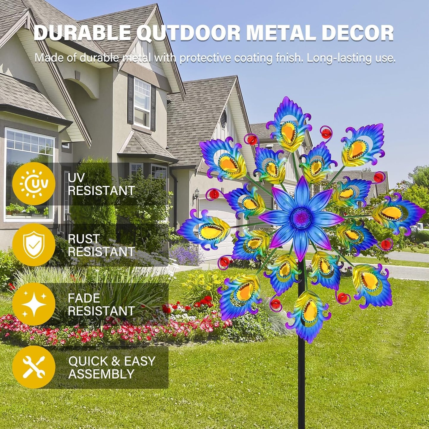 45" Feathers Wind Spinners for Yard and Garden, 16pcs Peacock Feathers Kinetic Outdoor Decor, Wind Sculpture Yard Art Decorations for Patio, Lawn