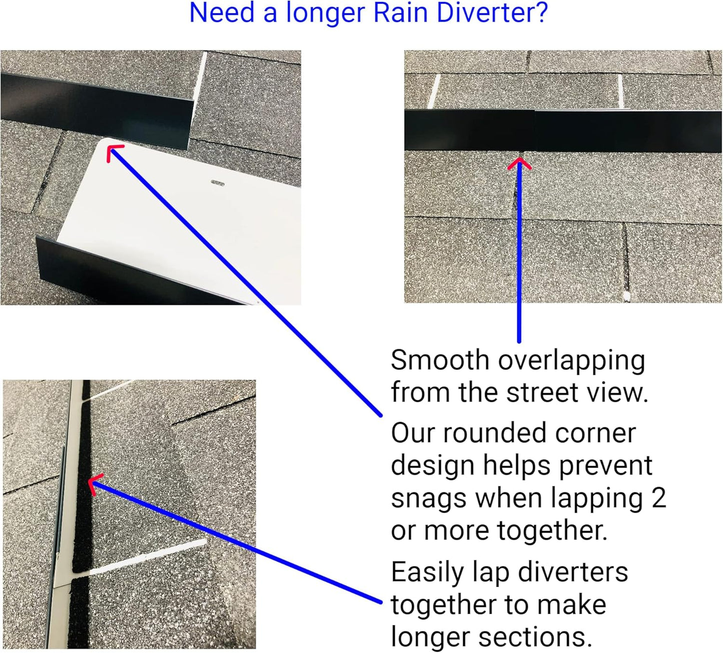 EAGLE 1- Shingle Roof Rain Diverter 40 Inches Long- 26 Gauge Material- Easy to Install- Includes Stainless Steel Nails (4, Black)