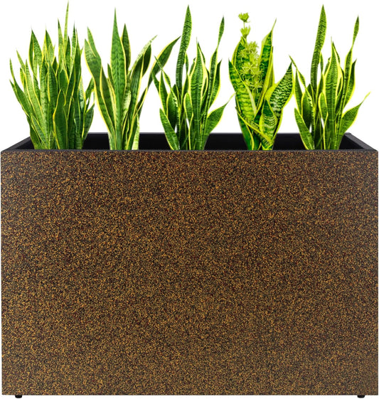 Metal Planter Box Rectangular Planter, 35.5" Lx 10" Wx 28" H Terrazzo Brown Large Planters with Drainage Holes, Galvanized Steel Tall Planters for Patio/Porch