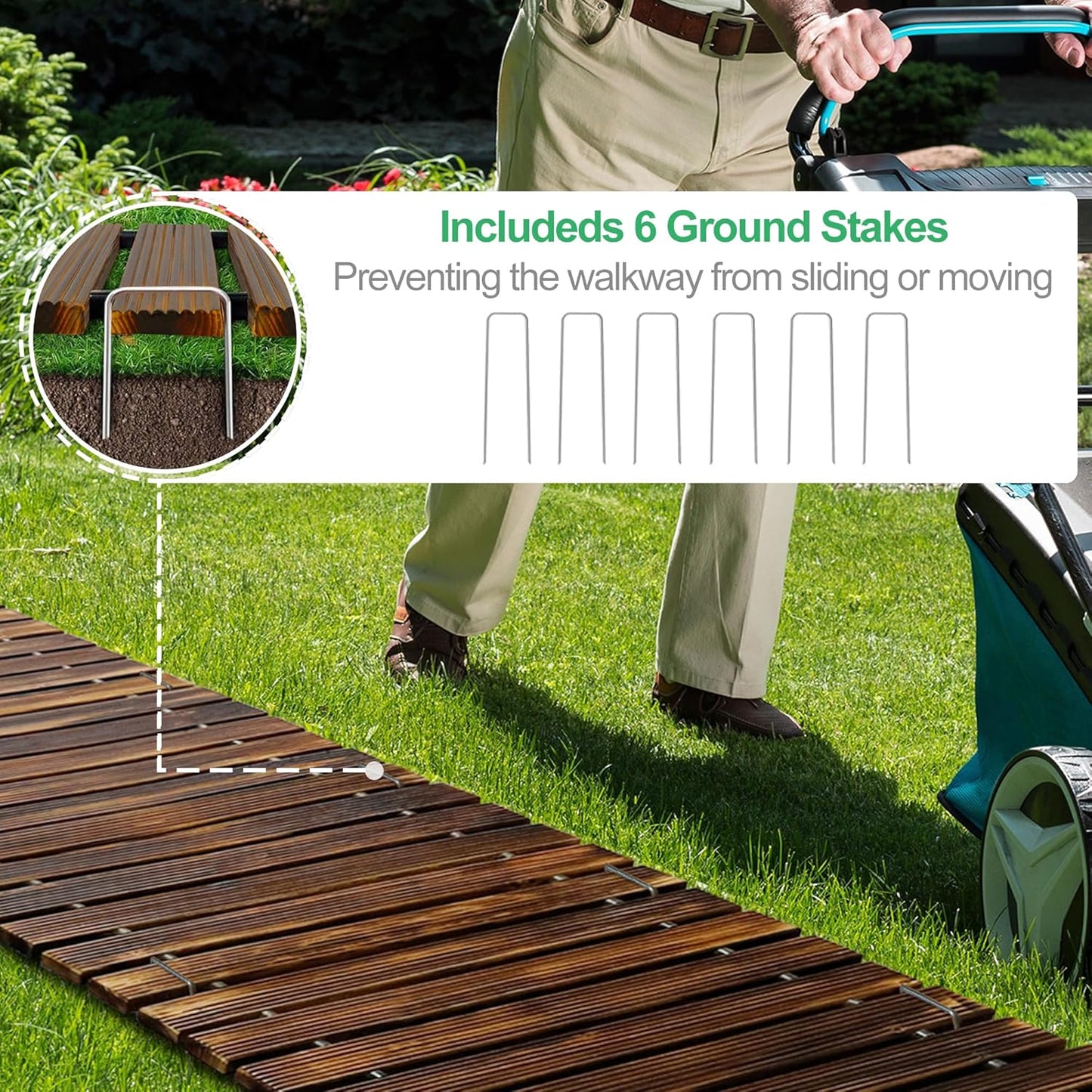 RELIANCER 6' Wooden Garden Pathway,Outdoor Roll Out Cedar Curved Walkway,Patio Path Decorative Garden Boardwalk Walkways,Weather-Resistant Roll Up Beach Wood Road Floor,Wedding Party Pathways