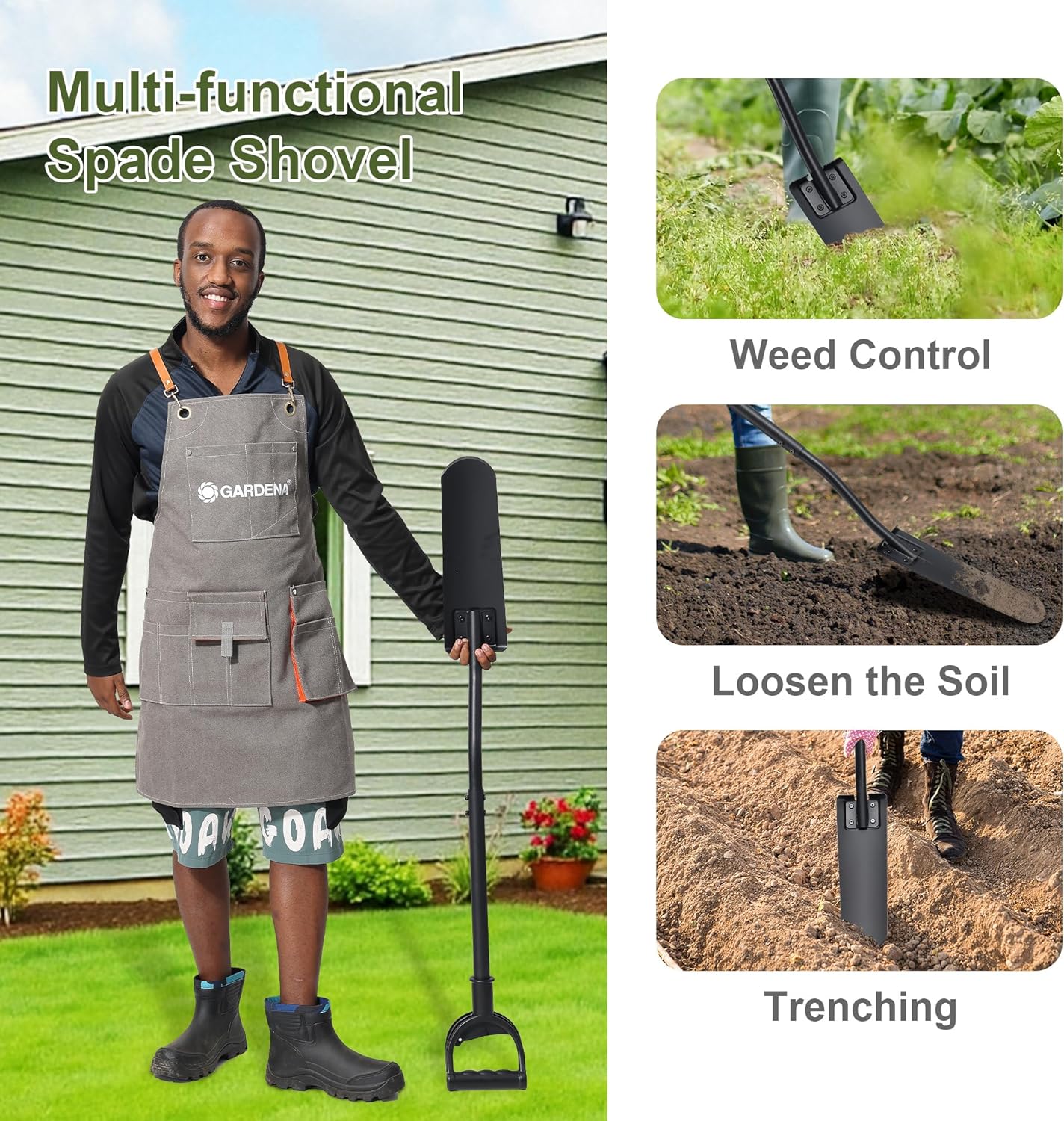 Spade Shovel, 45" Trench Shovel with 14.5" Long Narrow Spade for Digging, Trenching, Planting, Gardening, Heavy Duty