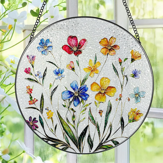 Wildflower Stained Glass Suncatcher, Stained Glass Window Hanging, 8 Inch Wildflower Window Decor, Suncatcher, Florist Gift, Gift for Flower Lovers