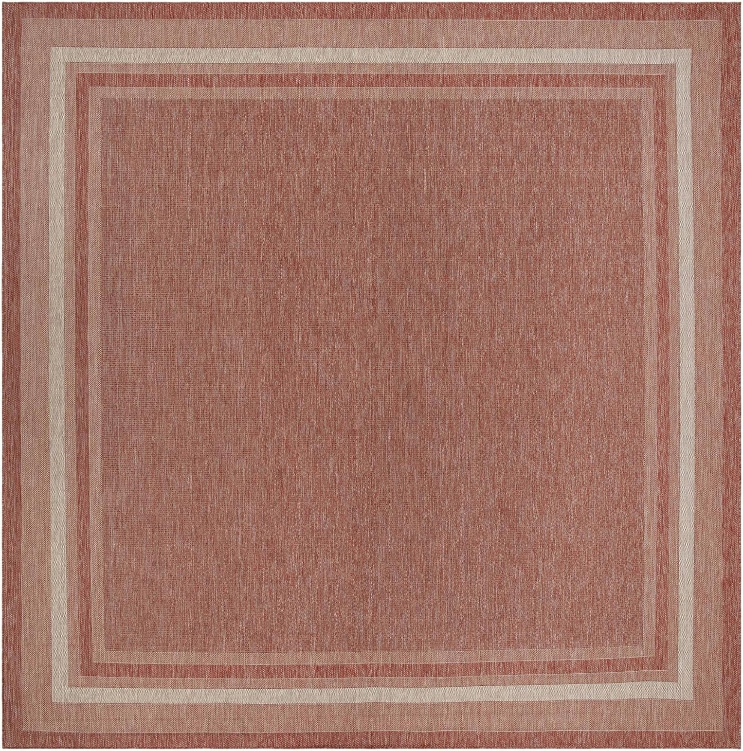 Unique Loom Outdoor Border Collection Area Rug - Soft Border (13'Square, Rust Red/ Ivory)