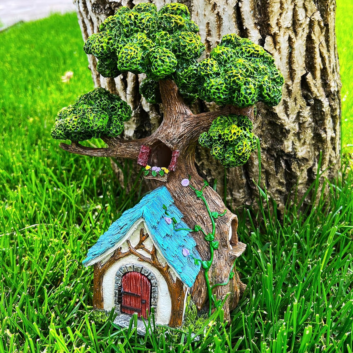 Mood Lab Fairy House - Fairy Garden Miniature Tree House - 8.5 Inch Tall Outdoor Decor for Fairies Figurines
