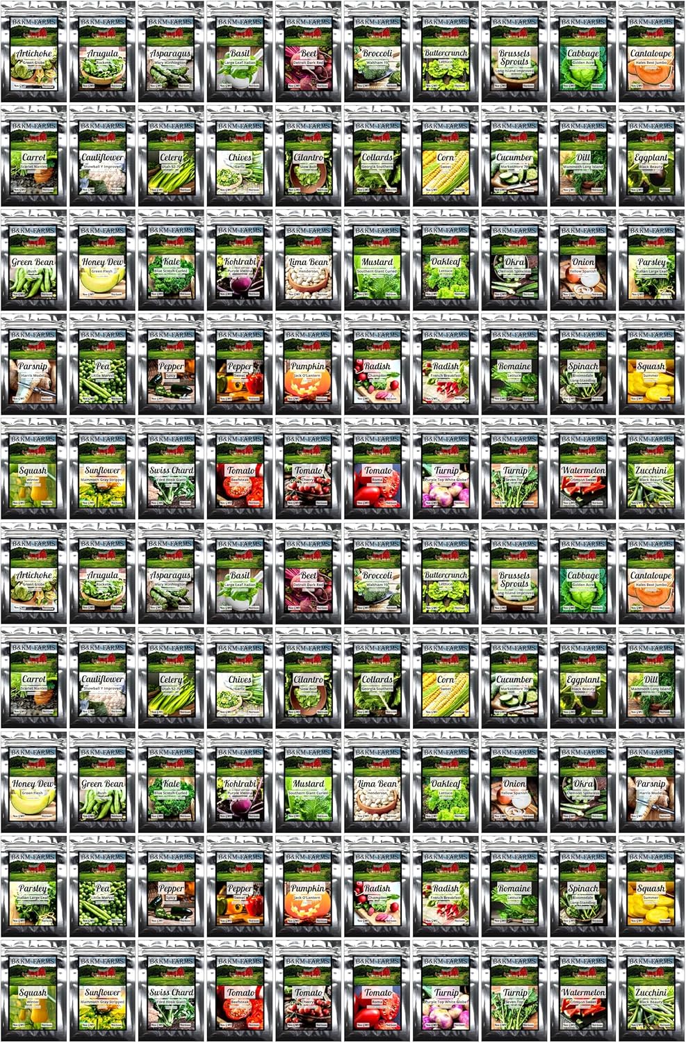 100 Seed Packets, 50 Varieties: Ultimate Seed Vault for Home Food Security & Abundant Gardens by B&KM Farms