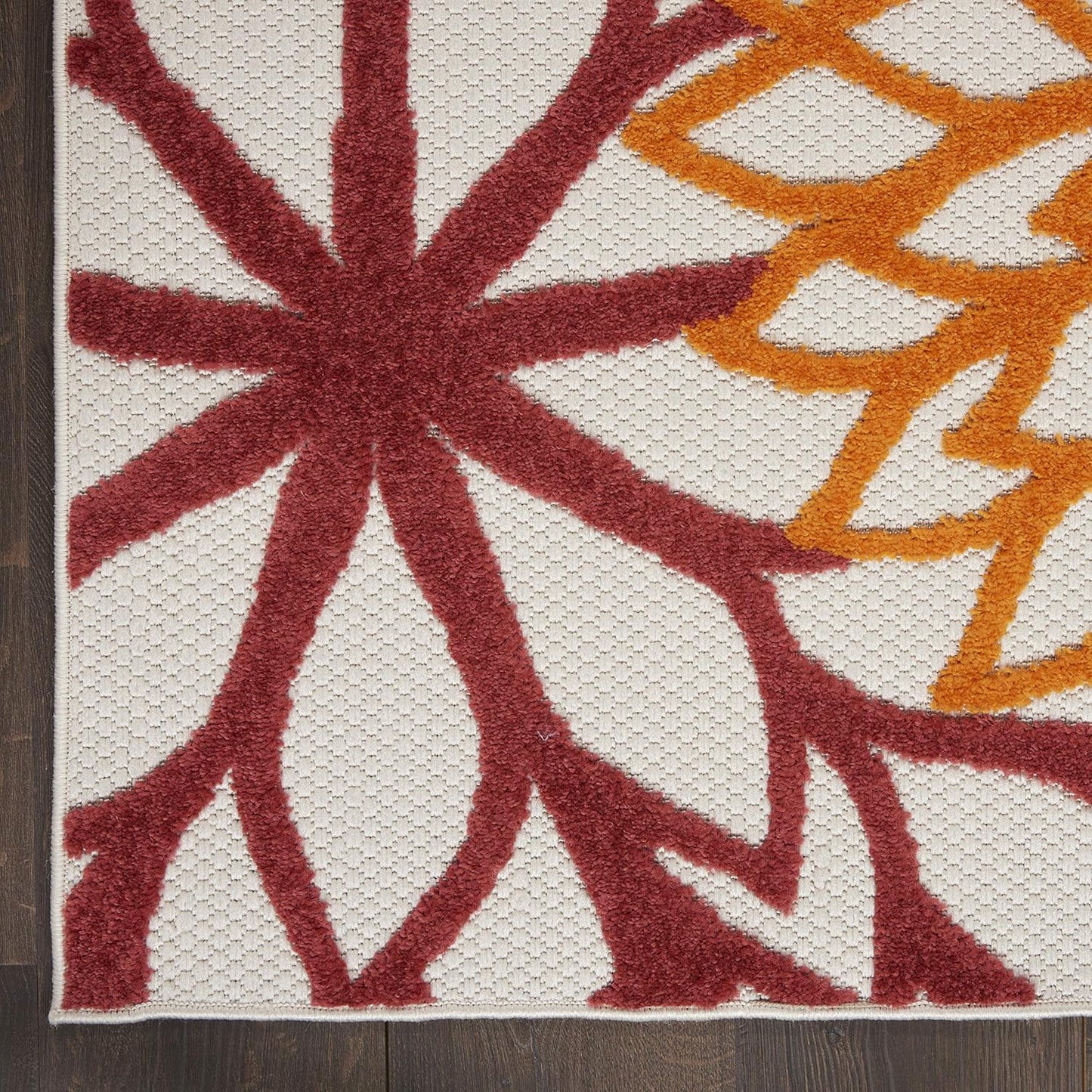 Nourison Aloha Indoor/Outdoor Red Multi Colored 2'3" x 12' Area Rug, Tropical, Botanical, Easy Cleaning, Non Shedding, Bed Room, Living Room, Dining Room, Deck, Backyard, Patio (2x12)