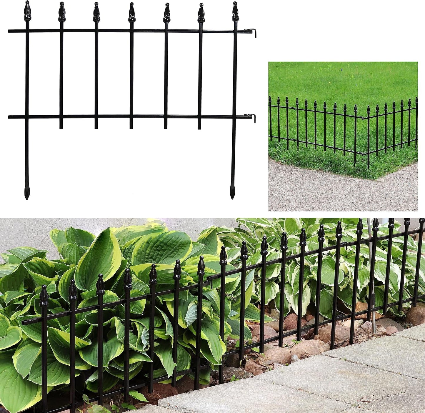 Sunnydaze 20-Panel Roman Iron Decorative Garden Fence Border - 36ft L x 18in H No Dig Metal Garden Fencing for Animal Barrier, Flower Bed, Yard - Black