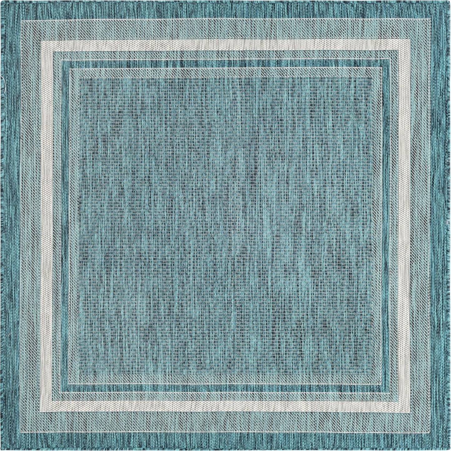 Unique Loom Outdoor Border Collection Area Rug - Soft Border (5' 1" Square, Teal/ Ivory)