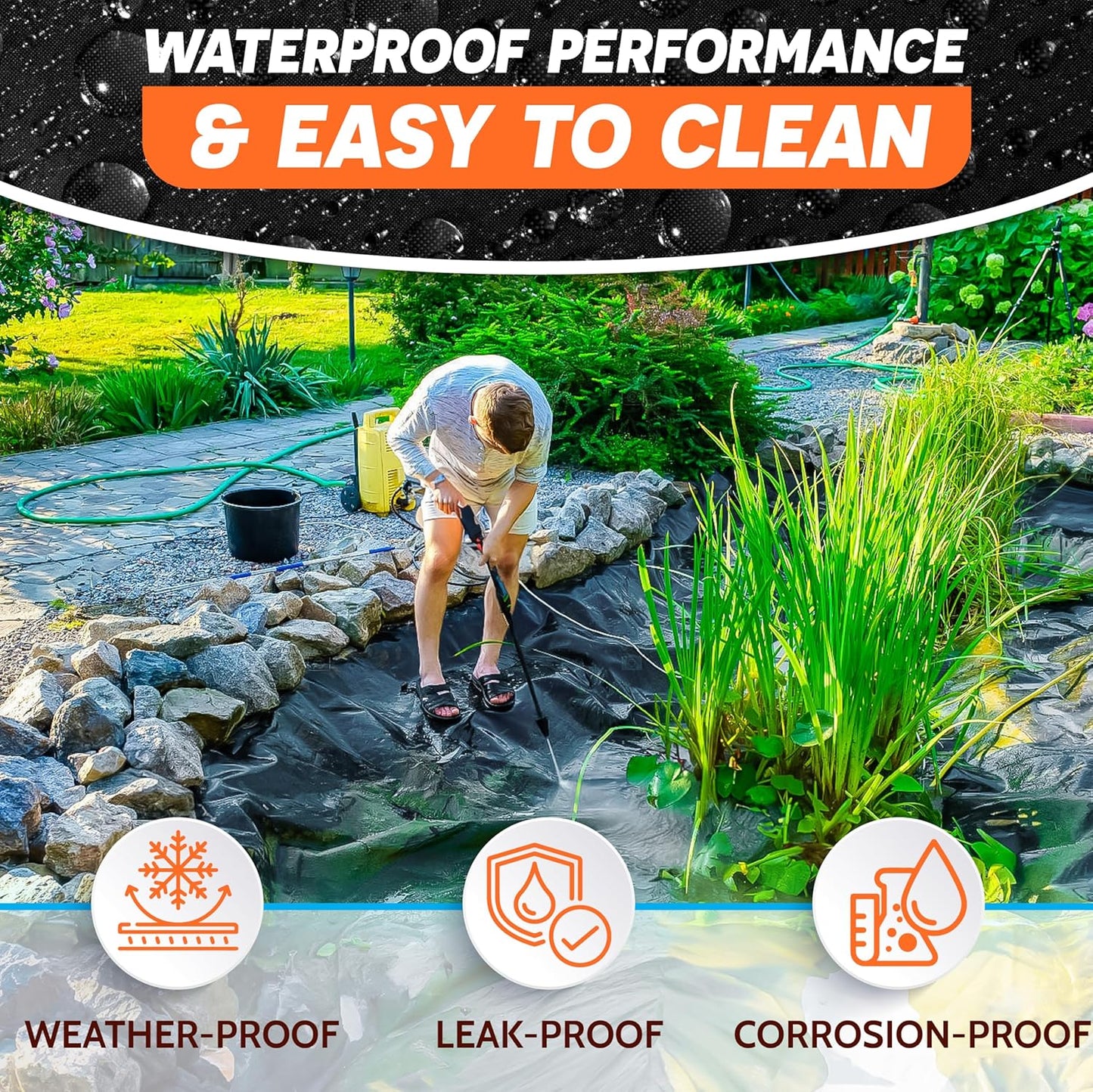 [Premium] 45 Mil LDPE Pond Liner with Seam Tape, 19.7 * 26.2FT Pond Lining for Fish Pond, Performed Garden Ponds, Large Pond Liner for Fishpond, Koi Pond, Waterfall, Streams