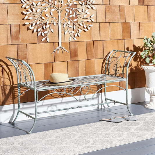 SAFAVIEH Outdoor Collection Adina Victorian Antique Dark Green Wrought Iron 51-inch Wide Garden Bench