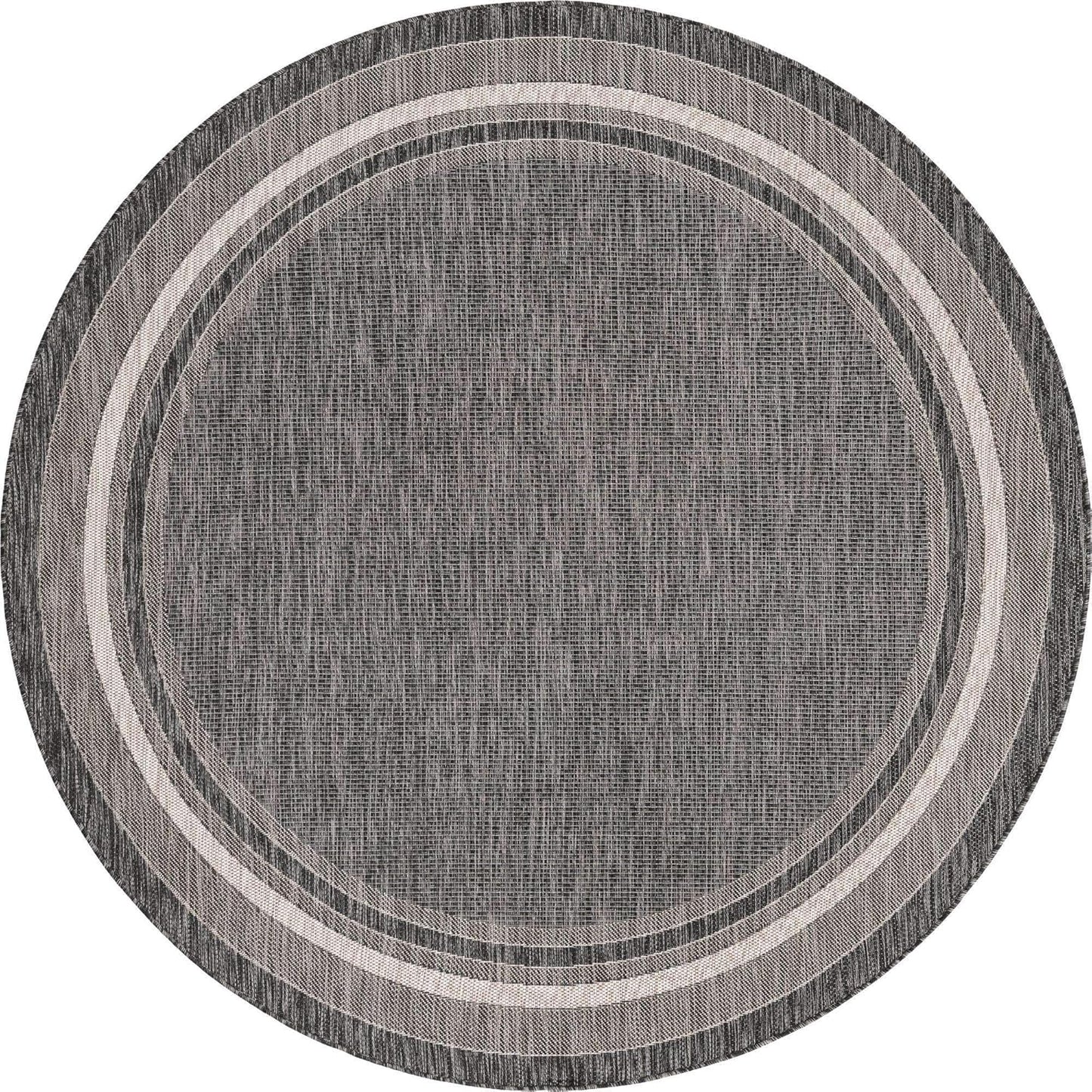 Unique Loom Outdoor Border Collection Area Rug - Soft Border (5' 3" Round, Black/ Ivory)