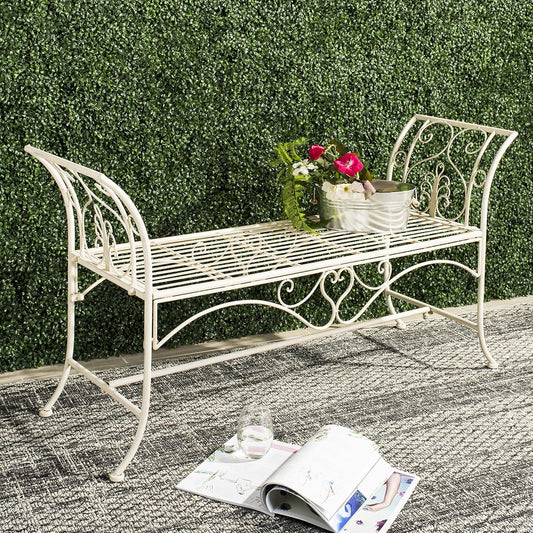 SAFAVIEH PAT5016A Collection Arona Antique White Wrought Iron 51" Outdoor Garden Bench